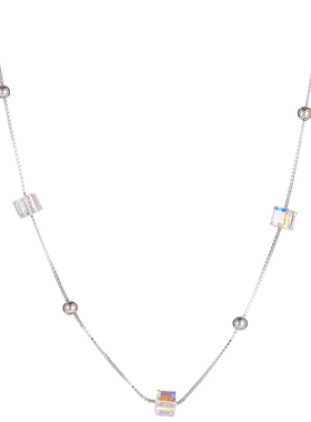 纯银简约时尚方糖水晶项链