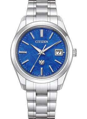西铁城The CITIZEN/鹰爵运动休闲光动能蓝色鹰羽纹表盘男表AQ4100