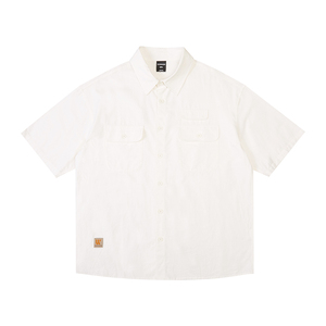 韦恩泽维尔大码男装加肥加大轻薄纯棉日系休闲白色短袖衬衫8754