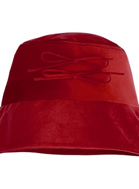 韩系复古红色蝴蝶结渔夫帽盆帽女