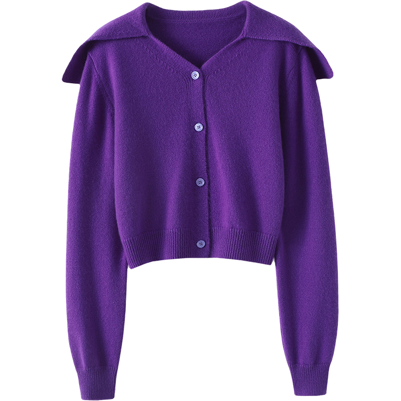 小仙女的治愈~V领大翻领短款羊绒开衫女纯羊绒针织开衫外套秋冬厚