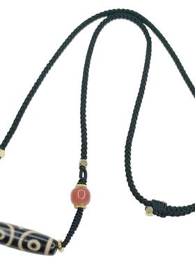 默生文玩三眼天珠项链天然玛瑙