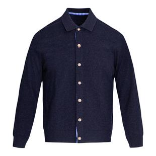 LEONSENSE力上司 绵羊毛针织开衫拼接纽扣翻领微宽松经典老钱男女