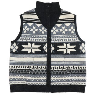 鹿与飞鸟“雪花酥”奥利奥提花混纺纱复古多穿翻立领针织马甲6989