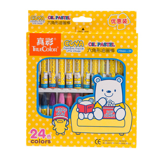 真彩油画棒套装工具幼儿园小学生儿童安全蜡笔不脏手可水洗24色画笔油性美术用涂色36色宝宝画画彩笔