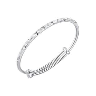 九乐足银999手镯女纯银满天星推拉年轻款纯银镯子银饰品送女友礼