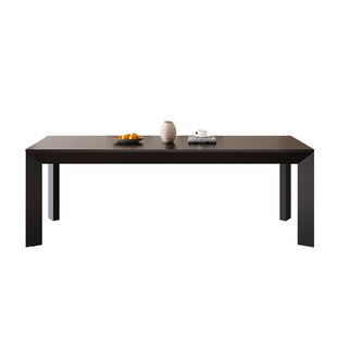 黑色餐桌椅组合意式极简德利丰岩板餐桌现代简约定制铝合金洽谈桌