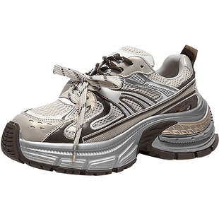 千百度厚底老爹鞋女款秋季新款增高网面鞋时尚运动休闲鞋透气