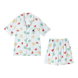 蜡笔小新联名男士睡衣冰丝夏季短袖情侣家居服女丝绸2026新款秋春