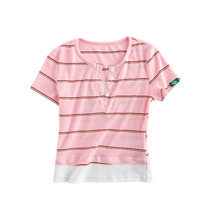 riverstone plus 天丝假两件条纹上衣春季修身正肩V领长袖T恤女