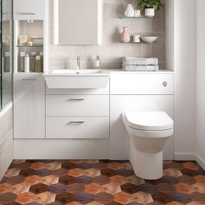 浴室卫生间防水防潮木板贴厨房地板贴六边形 PVC木纹地贴六角地砖