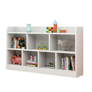 实木书架白色家用矮柜多层书柜收纳置物架自由组合儿童落地书柜