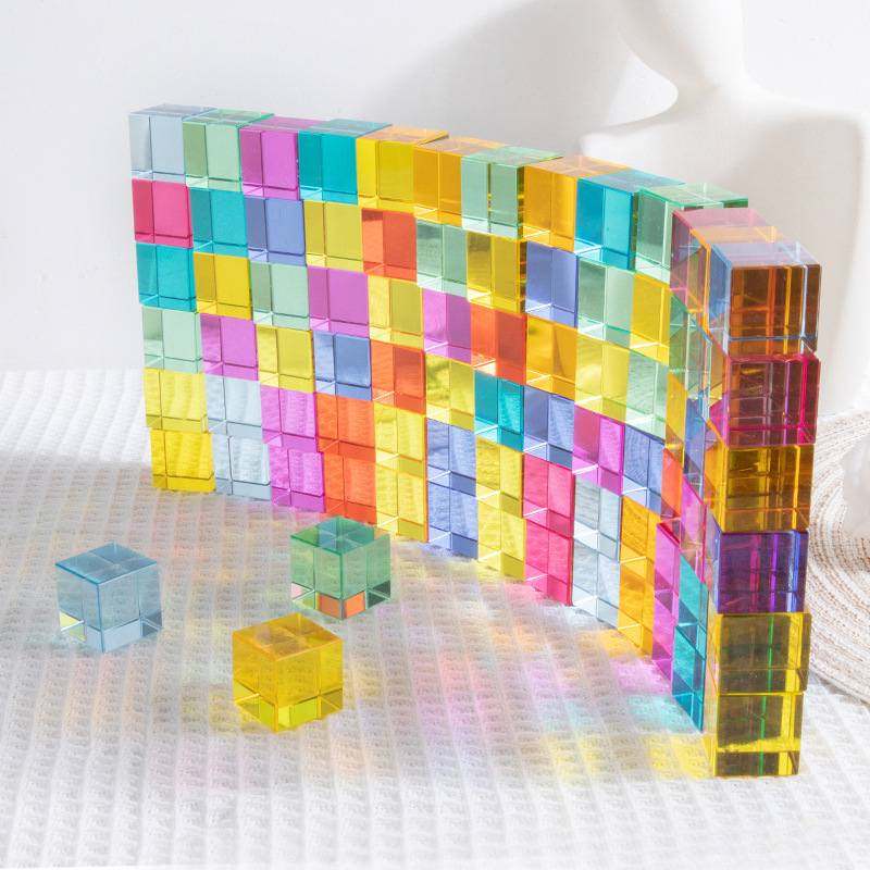 木质高透光亚克力水晶宝石正方体益智儿童玩具玩具十字批发积木