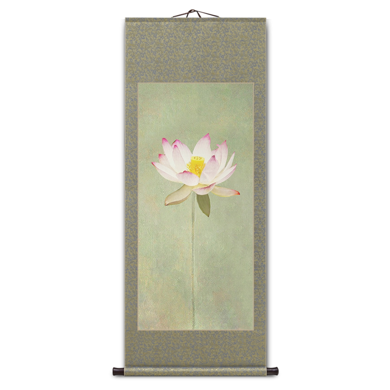 国画卷轴挂画禅意荷花客厅装饰画