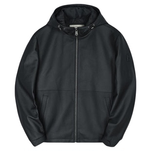 MCS男装源自万宝路秋冬新款连帽真皮皮衣夹克绵羊皮保暖外套男士