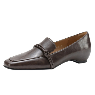 达芙妮棕色乐福鞋女款2026新款高跟通勤单鞋方头一脚蹬豆豆鞋皮鞋