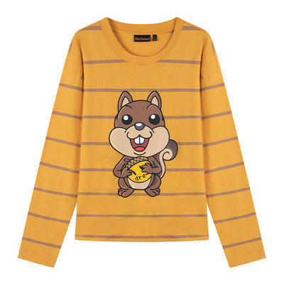 drewhouse松鼠图案金黄条纹T恤