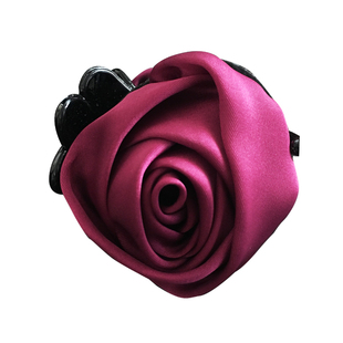 甜美气质韩版布艺酒红花朵抓夹中号发夹发卡蓝色马尾夹头花发饰