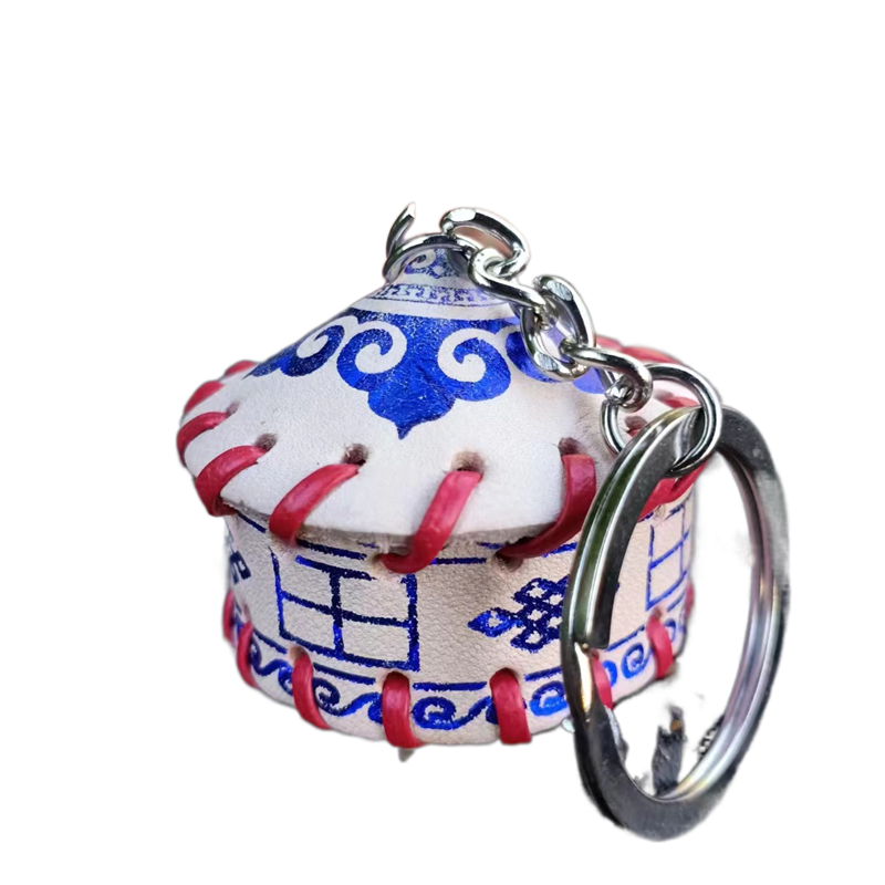 小蒙古包钥匙链 纯牛皮 蒙古族特色手工艺品 小挂件 旅游纪念礼品