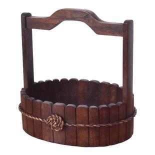 零食收纳盒客厅木制手提小号复古实木果篮瓜子中式单层可移动提篮