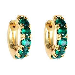 敢酷祖母绿色锆石耳环高级感复古耳圈宝石耳扣轻奢通勤爆款耳饰女