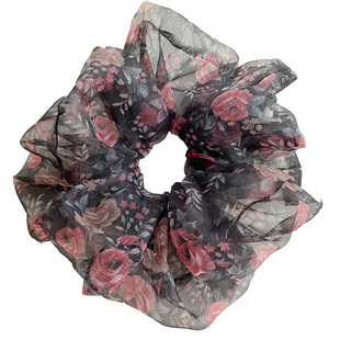 熙熙酱韩国超仙碎花发圈网纱大肠圈ins发绳扎发皮筋超大港风头花