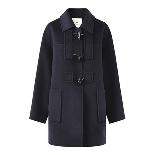 【100绵羊毛】秋水伊人牛角扣设计毛呢大衣 2025冬季新款翻领外套