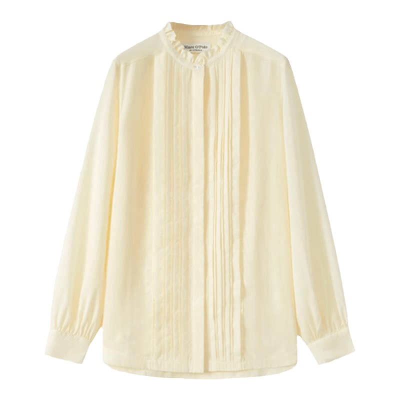 【徐若晗爱你沈惜凡同款】MOP亚麻荷叶领风琴褶经典长袖衬衫女士