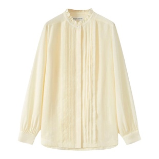 【徐若晗爱你沈惜凡同款】MOP亚麻荷叶领风琴褶经典长袖衬衫女士