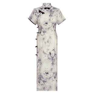 高贵水墨印花旗袍复古气质修身民国风女2025夏季新款日常可穿长款