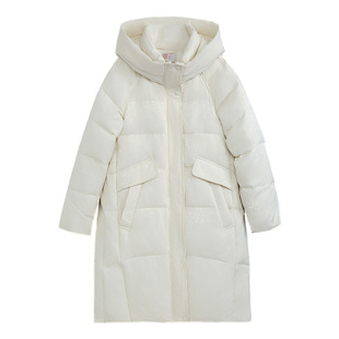 固执2025冬季新款气质连帽白鸭绒中长款学院风羽绒服外套女装