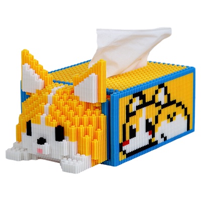 抽纸盒狗狗抽拉款积木拼装女孩