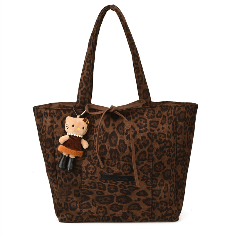 豹纹帆布包包女2025新款秋冬时尚流行托特包休闲大容量通勤单肩包