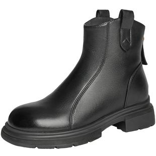 百丽女靴冬季新款瘦瘦短靴加绒时装靴超软羊皮切尔西靴B7E1DDD5