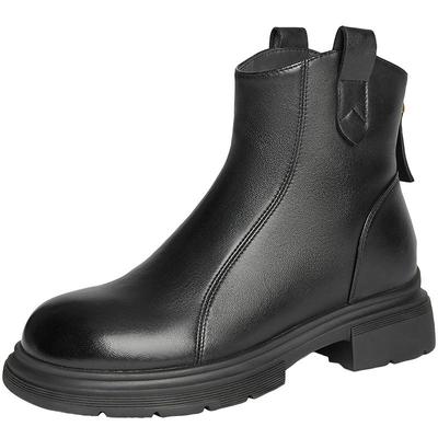 百丽女靴冬季新款瘦瘦短靴加绒时装靴超软羊皮切尔西靴B7E1DDD5