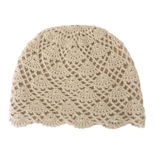 法式~100%纯山羊绒帽子女士时尚百搭护耳镂空钩花洋气毛线帽