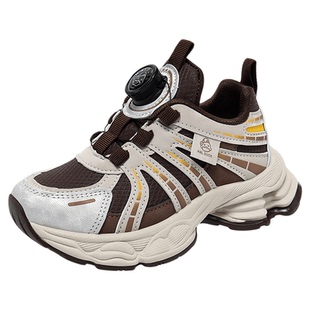 小黄鸭儿童鞋子2026新款秋季男童运动鞋皮面防水男孩旋转扣跑步鞋