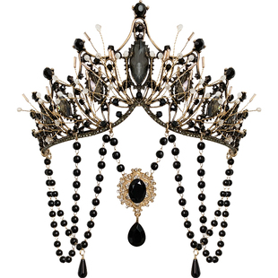 2022年儿童洛丽塔皇冠头饰走秀夸张流苏王冠万圣节发饰项链耳环