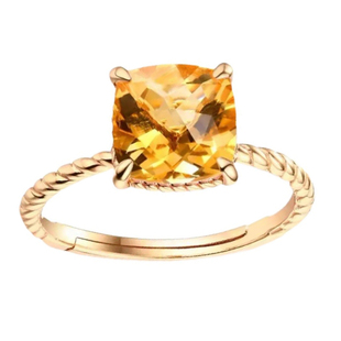 「好运来」招财黄水晶s925纯银镀金麻花戒圈迎财星黄水星戒指