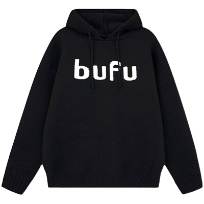 BUFU宽松连帽毛衣提花潮流长袖