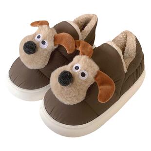 细细条 男女家用室内防滑包跟棉拖鞋情侣毛绒可爱狗狗冬季月子鞋
