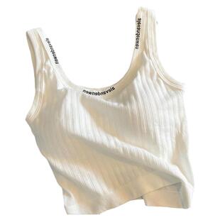 夏季带胸垫白色吊带小背心女西装内搭字母竖条纹休闲运动短款上衣