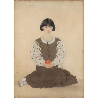 何家英工笔画线稿人物红苹果