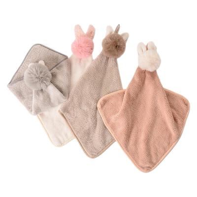 可爱珊瑚绒毛球兔耳朵擦手巾卡通挂式擦手毛巾浴室卫生间厨房抹布