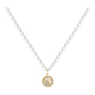 天然淡水珍珠项链女士猫眼石锁骨链吊坠法式气质高级感脖颈链配饰