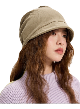 带帽檐堆堆帽女秋冬针织毛线帽子