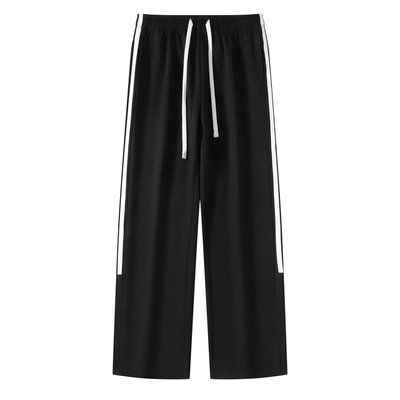 条纹三条杠织带直筒抽绳卫裤