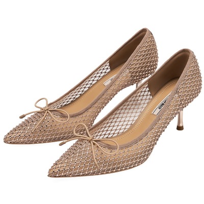 73hours网纱尖头细跟高跟鞋