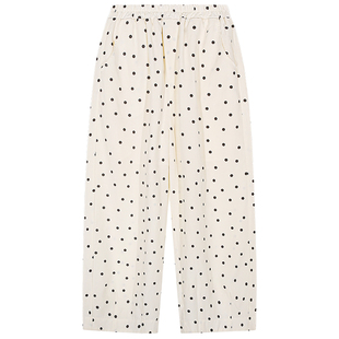 今屿花花 裤子宽松bf慵懒风2025年新款早秋波点亚麻阔腿裤松紧腰