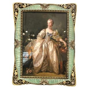 小6寸7寸情侣相框绿色欧式金属长方形相框摆台创意照片像框摆件